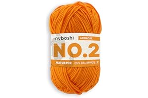 ‎MYBOSHI myboshi No.2 Baumwolle zum Häkeln, Baby Wolle, vegane Wolle zum Stricken, 60 Grad waschbar, für Baby und Amigurumi, 50g, Ll 100m Orange (Aprikose) 1 Knäuel