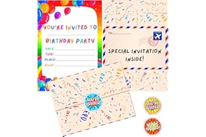 BestaFiesta Party Invites Kids Party Invitations Pack of 36 Birthday Party Invitations Childrens Birthday Party Boys Girls Kids Invites with Folding Envelope Design and Holographic Stickers (Rainbow)
