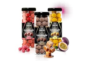 ‎NEEDFORSWEET Nordthy Lakritz Kugel Mix 3 x 300g Himbeere/Passionsfrucht/Salzkaramell – Original Dänische Lakritze Geschenkset – Lakritzkugeln umhüllt von edler Schokolade – Gourmet Lakrids Süßigkeiten