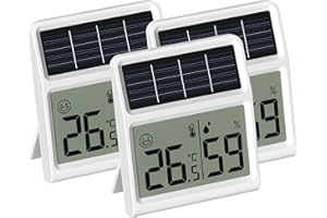 BALDR Solar Thermometre Hygrometre Interieur, Mini Thermomètre Hygromètre d'intérieur Alimenté par la lumière- Fonctionne uniquement sous éclairement lumineux, Blanc - Sachet de trois