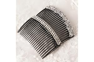 MinoCino Hair Comb Slides for Women, 2 Styles of Rhinestone French Comb Clips with Teeth, Elegant Black Hair Comb Accessories for All Hair Types