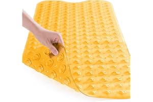 RECYCO Bathtub Mats Non-Slip Anti Mould Shower Mat for Inside Bath Extra Long Bath Mat for Tub With Drain Holes Bathtub Shower Floor Rubber No-Slip Bath Mat Machine Washable –100x40cm,Yellow
