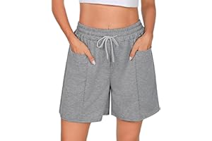 Demegimi Pantalones Cortos de Deporte para Mujer Verano Shorts Mujer con 2 Bolsillos Adjustable Pantalones Chandal Yoga Fitness