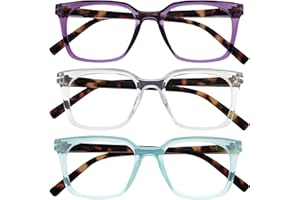OPULIZE KOI Gafas de Lectura x3 - Marco Rectangular Ancho - Violeta/Turquesa/Transparente - Hombre Mujer - Bisagras de Muelle - RRR50-5CQ - +2.50
