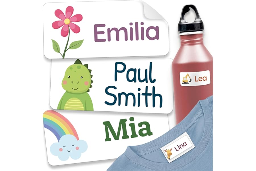 60 Stick on Name Labels for Clothes Kids - Personalised Name Tags for Clothes, School and Nursery - Waterproof and No-Iron Name Stickers for Kids