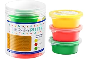 Playlearn Therapy Putty Set of 3 Consisting of: Soft (Yellow), Soft/Medium (Red) and Medium (Green) Squeezable Non-Toxic, Hand Exercise, Sensory Therapy