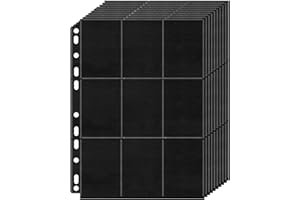 Hikrxya 900 Pockets Trading Card Covers Black, 50 Sheets Double Side 9-Pocket Blank Scrapbook Game Card Folders Card Sleeves Bags Trading Cards Films for A4 Ring Binder, Sports Football Cards