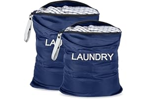 GOLXUWO Wäschesack,Reise Schmutzwäsche 2 Pack Wasserdichte Reise Wäschebeutel mit Reißverschluss Faltbarer Wäschekorb Aufbewahrungstasche 2 Größen Stoffbeutel Reisen Startseite Urlaub(Marineblau)