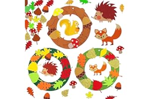 KOIROI Juego de manualidades de coronas de otoño, 6 piezas, juego de manualidades para niños, juego de manualidades de fieltro para decoración con ardilla, zorro, erizo para proyectos de manualidades,