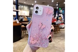 Rnrieyta Miagon Glitter Paillette Brillant Coque pour Xiaomi Redmi 12C,Fille Femme Transparent Cover Scintillait Étoile Silicone Flexible Étui Housse,Papillon Rose