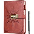 Kesote A5 Diary with Lock Leather Cover Lock Notebook Lined Notebook for Personal Daily Arrangement Journaling Work Record 212 Pages (Brown)