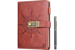 Kesote Leather Diary with Lock A5 Journal With Lock Secret Diary for Personal Daily Arrangement Journaling Work Record Back to School Supplies—212 Pages (Brown)