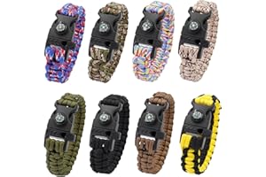 RLXMARTD Kit de survie survie Lot de 8 bracelets 3 en 1 avec sifflet et boussole, équipement de camping sauvage, urgence pour plein air