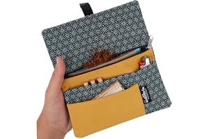 Rolling Tobacco Pouch - Organic Cotton Japanese Pattern Tobacco Case with compartments for Filter Tips, Papers & Lighter