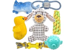 Sundrawy Juguetes para Perros pequeños, Juguetes de Peluche para Cachorros, Juguetes interactivos para Masticar y dentición (Plaid-Pato)