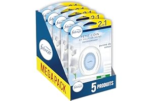 Febreze Desodorante, 5 unidades, para pequeño esquina y cuarto de baño, para eliminar y prevenir olores persistentes, refrescar el interior, pureza de algodón