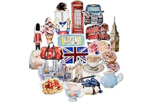 Navy Peony Exzentrische England-Reiseaufkleber (20 Stück)- wasserfest, langlebig, VintageThemen | Aufkleber für Sammelalben, Fotoalben, Reisetagebücher