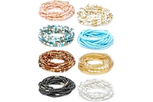 SUREIO 8 Pieces 50 Inch Handmade Waist Beads African Belly Beads Chain Plus Size Women Belly Body Beads Jewelry