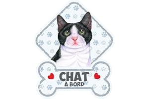 power gift Chat Noir et Blanc - Panneau pour Pare-Brise avec Ventouse– Chat est à Bord. Plaque signalétique pour Tous Type véhicule. Chat à Bord, en Ballade, on Tour.