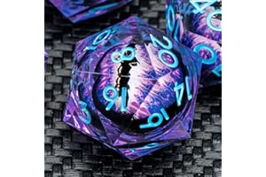 KERWELLSI Purple Liquid Core Dragon Eye Dice Set D&D with Gifts Box, 7Pcs Resin Sharp Edge Polyhedral & RPG Role Playing Dice, Dungeons and Dragons D and D D20 D12 D10 D8 D6 D4 Dice