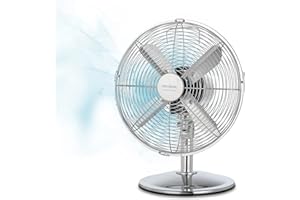 ‎CECOTEC Cecotec EnergySilence 620 RetroDesk wentylator biurkowy 40 W, wykończenie chromowane, średnica 12" z 4 ostrzami, 3 prędkości, oscylacja, regulowana wysokość, maksymalne bezpieczeństwo
