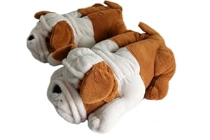 Onmygogo Pantoufles fantaisie pour hommes, femmes, enfants, pantoufles d'hiver en fourrure, motif bouledogues