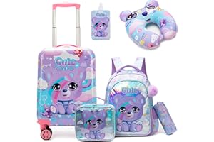 HTgroce 5 Pezzi Valigia per Bambini con Maniglia Retrattile + Zaino Bagaglio a Mano, con ruote girevoli a 360 °