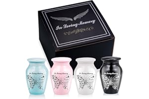 GREDSTAR Small Keepsake Urns for Human Ashes - Set of 4 - Mini Funeral Urn Butterfly Cremation Urns for Ashes, Ceramic Memorial Ashes Holder Share Urn with Family & Friends
