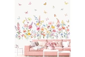 decalmile Pegatinas de Pared Jardín de Flores Vinilos Decorativos Flor Silvestres Mariposas Adhesivos Pared Habitación Niña Dormitorio Salón