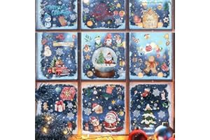 Naler Stickers Noel Fenetre Reutilisable, 12 Feuilles Deco Fenetre Noel Amovible en PVC, 20x30cm, Deco Vitre Noel pour Magasin Vitrine, Porte, Miroir, Verre, Réfrigérateur