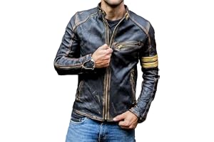 Mens Real Leather Biker Cafe Racer Vintage Motorcycle Distressed Black Genuine Leather Jacket