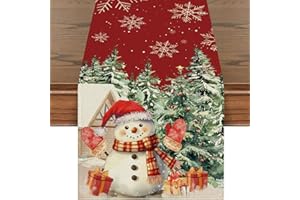 Tarklanda Camino de Mesa Navidad, Mantel Muñeco de Nieve, Lavable, Invierno para Comedor, Decoración para Interior y Exterior para Decoración Mesa de Cena Navidad 40 x 140 cm, Rojo