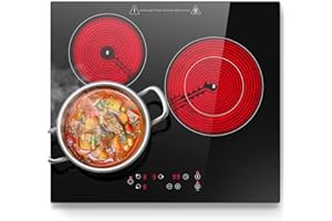 KICHPOWER Plaque Vitrocéramique 3 feux, Plaque de cuisson Electrique Encastrable, 5400W, 9 Niveaux, Commande Tactile, Fonction de Minuterie,Indication de Chaleur Résiduelle, Pour Toutes Les Casseroles