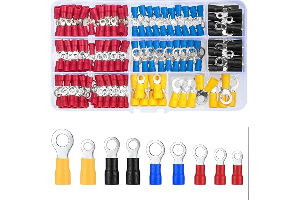 QOOSIKICC 200 Pièces Cosse a Sertir, 1,25-6,0 mm² Cosses Electriques Rondes Mâles et Femelles, Cosses Electriques, Connecteur électrique, Embouts de Cablage Isolé