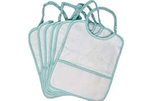 Biancheriastore New style at home Set 6 bavaglini in spugna di cotone 100%, con elastico e tela Aida da ricamare ideali per Asilo Vari Colori - Verde