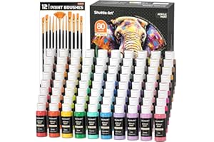 Shuttle Art 92PCS Pintura Acrílica, 80 Colores Acrílico (60 ml) con 12 Pinceles, Ricamente Pigmentado, Pintura para Tela Lienzo Piedra Madera, Acrilicos para Pintar para Artistas, Principiantes