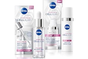 ‎NIVEA NIVEA CELLULAR Serum Routine Set mit Hyaluron-Serum und UV-Serum Fluid mit LSF 50, tägliche Gesichtspflege für geglättete Falten, leichte und schnell einziehende Formel
