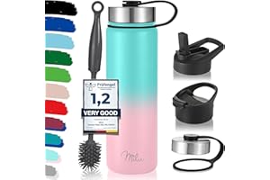 Milu Borraccia Termica Acciaio Inox – 500ml, 750ml, 1000ml (+3 coperchi) - Bottiglia Acqua Termos Senza BPA, Isolato Sottovuoto, A Prova di Perdite Anche per Acido Carbonico (Rosa menta, 750ml)
