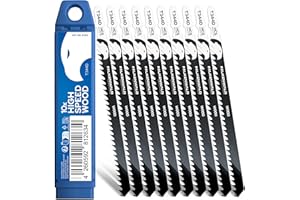 FALKENWALD® Stichsägeblätter Holz 10x T344D – High Speed Wood - Extra lang (152 mm) für tiefe Schnitte bis 100 mm - T-Schaft, HCS, 6 TPI - Für Weichholz, Hartholz, MDF, OSB, Laminat