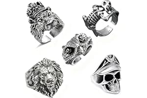 LIUYIDM 5 Pièces Bagues CrâNe Homm, Réglables Bague Tete de Mort, Acier Inoxydable Rock Skull Anneaux, Style Rétro Gothique Crâne Bijoux, pour Homme Fête à Thème D'Halloween