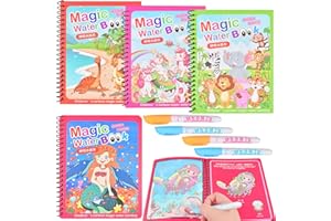 Funmo 4 szt. Książka do malowania wodnego,Kolorowanka wodna,Książka do rysowania wody,Album wielokrotnego użytku,Magiczna kolorowanka, dla dzieci edukacja drawing zabawka