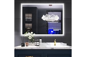 ‎S'BAGNO S'bagno Badspiegel-mit-Beleuchtung 80x60cm, Badezimmer-Spiegel-mit-Beleuchtung und Entfoggen, Bluetooth, 3 Farbtemperaturen, IP44-Led-Spiegel-Bad mit Speicherfunktion, Horizontal/Vertikal