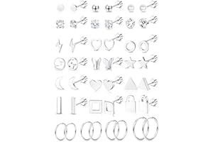 ADRAMATA 22Pares Pequeños Pendientes Para Mujer Hombre Acero Inoxidable Pendientes Aro Titanio Estrella Luna Cartílago Hélice Trago Barra Bola Tornillo Mariposa Hebilla Pendientes Aretes Planos