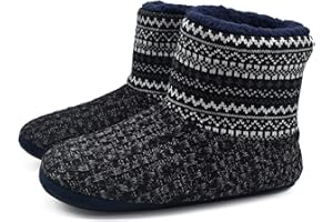 KuaiLu Tricoté Laine Chaudes d'intérieur Homme Chaussons Bottes Pantoufles Velours Mousse à Mémoire Doublure en Semelle Antidérapante