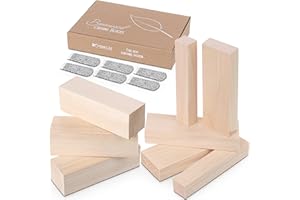 KMBRGH Basswood Carving Blocks 8 pcs, Linden Wood Whittling Kit for Beginners and Professionals, Lime Wood Carving Set, Wooden Planks for DIY, with Finger Protectors and Sandpaper, Hobby Wood Carving Kit