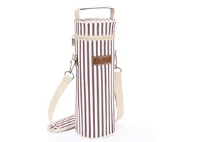 Kato Tirrinia Single Wine Cooler Bags - Insulated & Padded Portable Wine Tote Carrier for Travel, Picnic, Beach Great Gift for Wine Lover, Red Stripe
