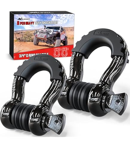 Rhino USA Synthetic Shackle Rope Tow Rope (2 Pack) - 1 Cm X 55 Cm Shackle Rope - 14.200 Kg (MIN) Minimum Breaking Resistance - Offroad Recovery Strap For Trucks Agriculture Forestry