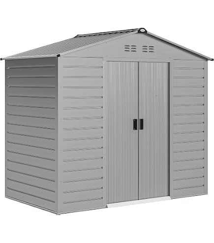 Outsunny Gerätehaus 4,9 m², Gartenhaus mit Pultdach, Schiebetür, Fundament, 277 x 195 x 192 cm, Geräteschuppen aus Verzinkter Stahl, wetterfest, für Garten, Grau Outsunny Gerätehaus 4,9 m², Gartenhaus mit Pultdach, Schiebetür, Fundament, 277 x 195 x 192 cm, Geräteschuppen aus Verzinkter Stahl, wetterfest, für Garten, Grau