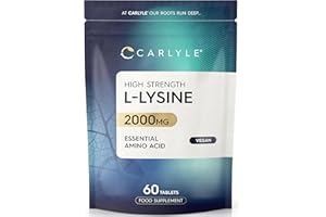 L-Lysine 2000mg | 60 Tablets | Essential Amino Acid | High Strength Vegan Supplement | by Carlyle