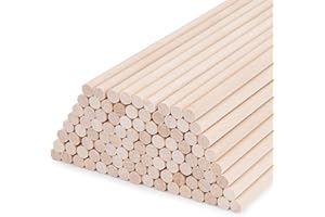 WISYOK Bacchette di legno, rotonde lisce, asta di legno 6 x 300 mm, asta rotonda liscia, bastone in legno massiccio, bastoncini di legno per fai da te, bastoncini di zucchero filato (100 pezzi)